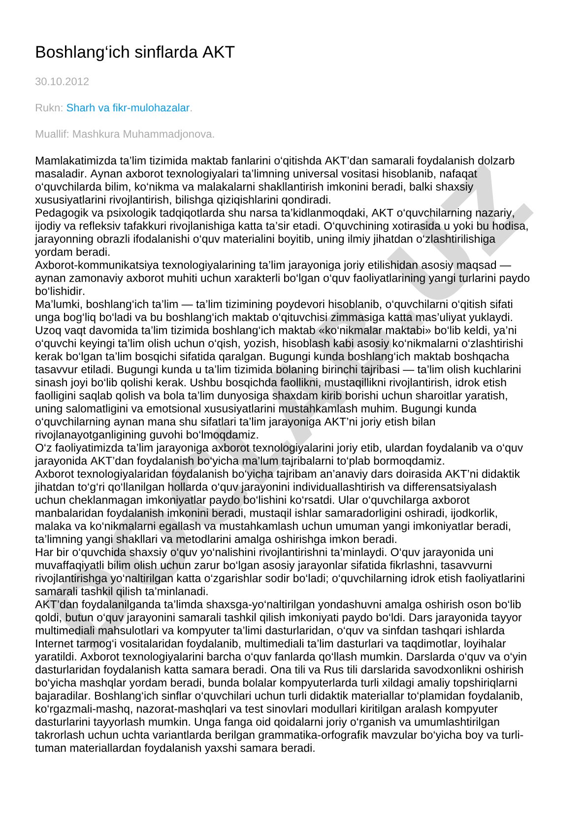 Boshlang‘ich sinflarda AKT