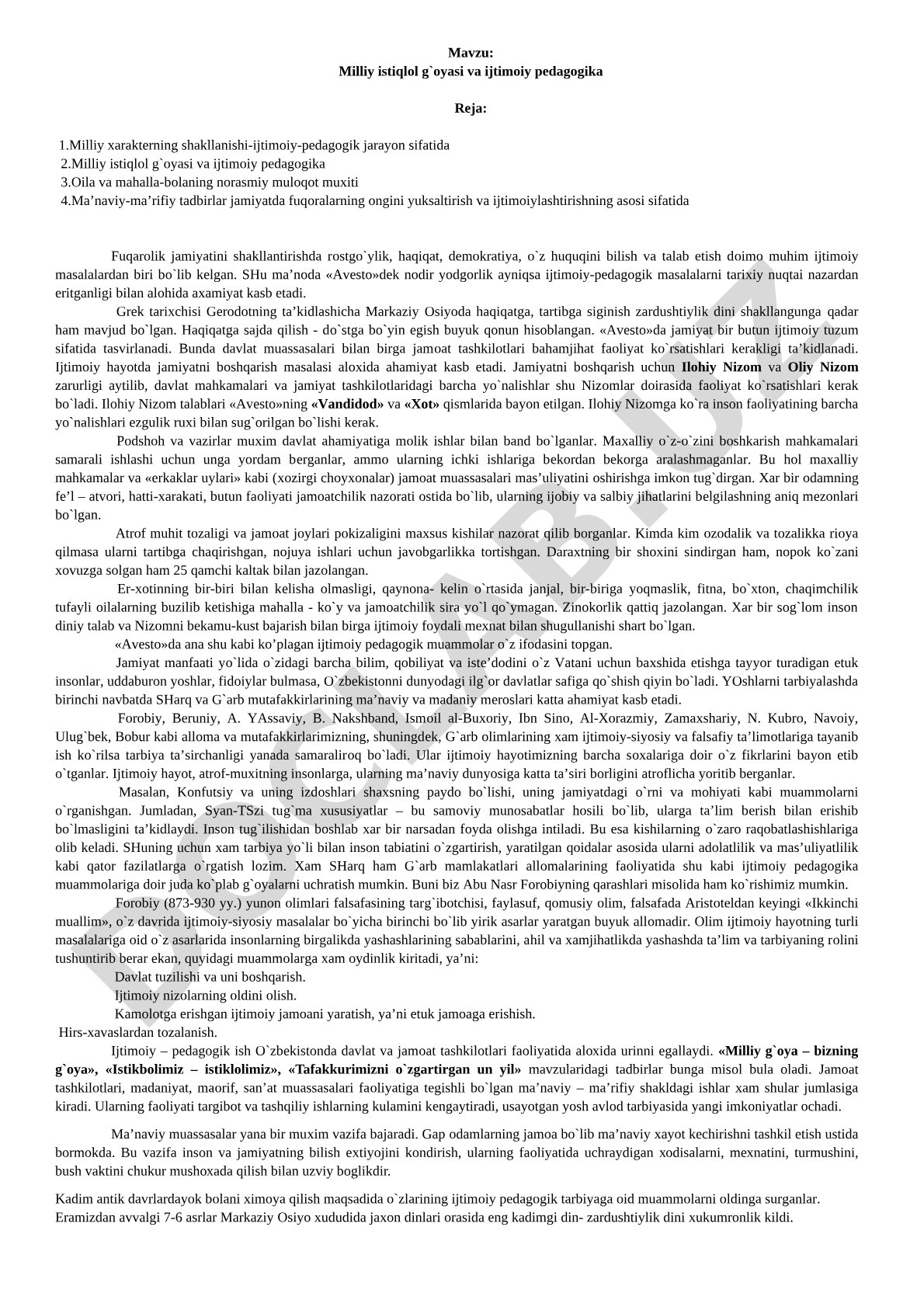Milliy istiqlol g'oyasi va ijtimoiy pedagogika