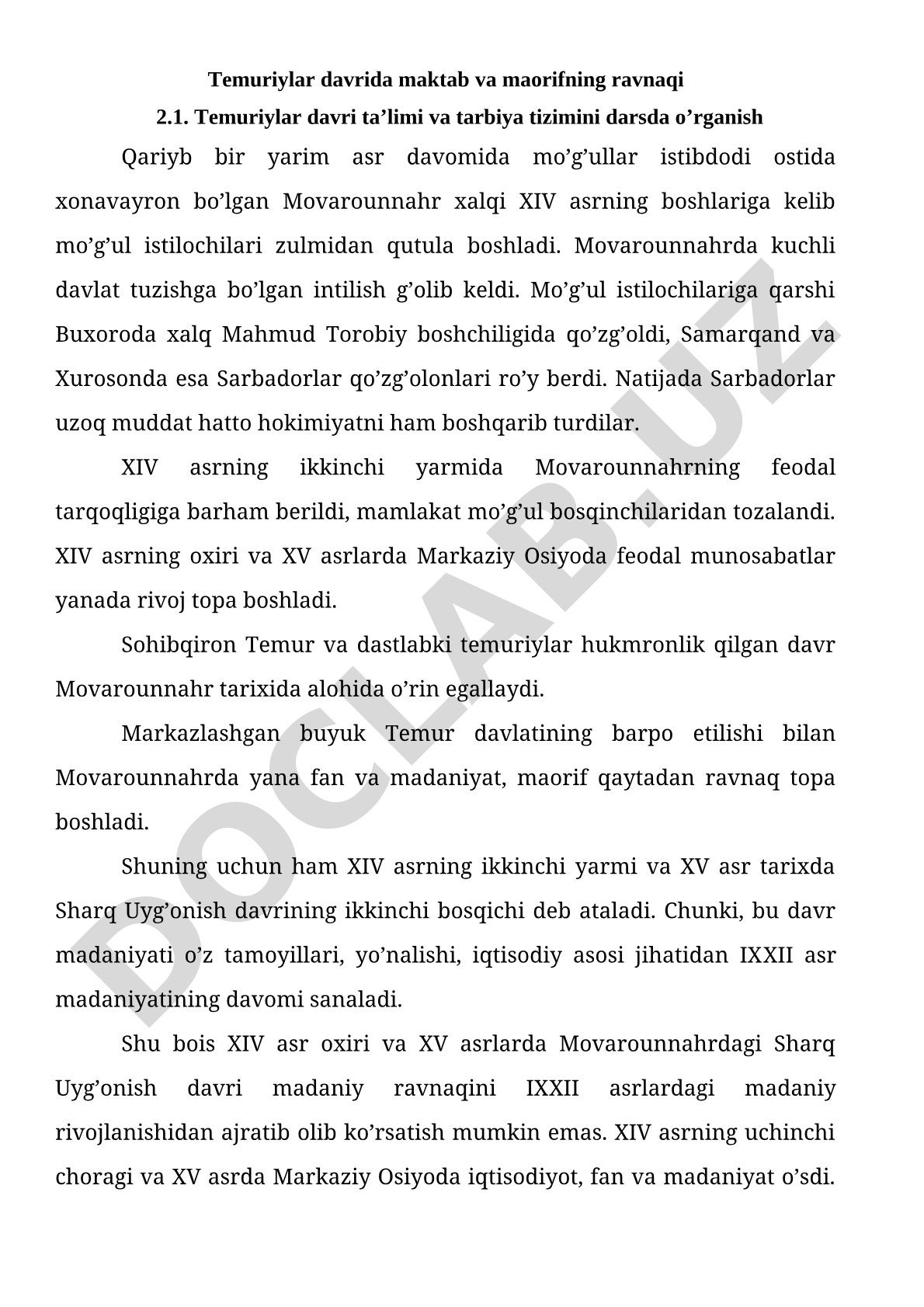 Temuriylar davrida maktab va maorifning ravnaqi