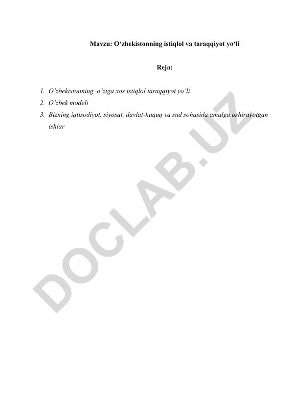 Oʻzbekistonning istiqlol va taraqqiyot yoʻli