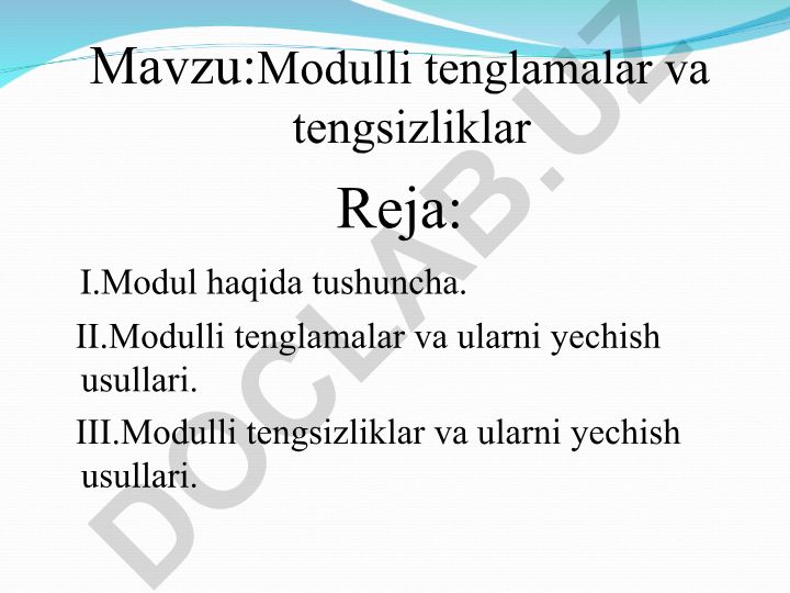 Modulli tenglamalar va tengsizliklar