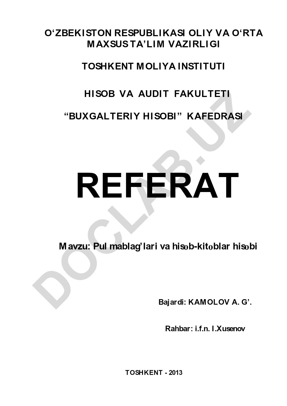 Pul mablag'lari va hisob-kitoblar hisobi
