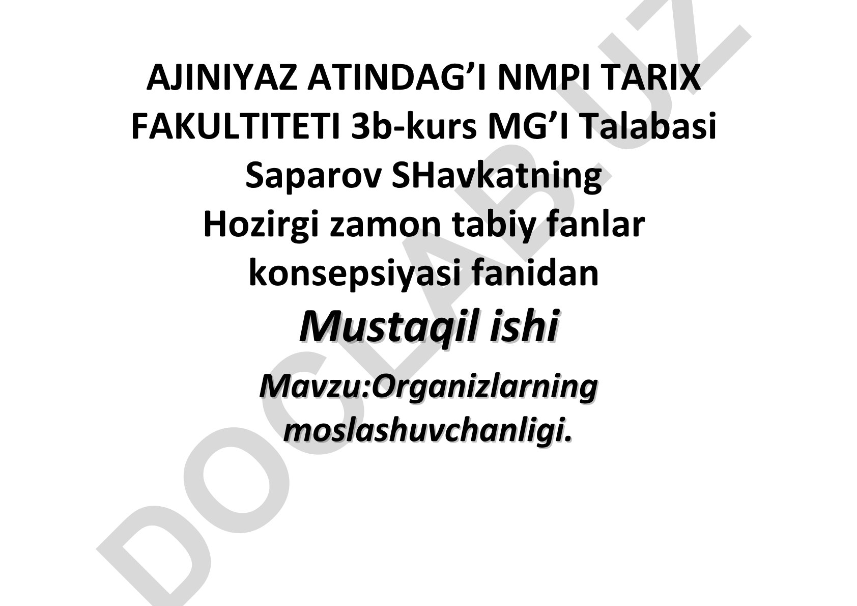 Organizmlarning moslashuvchanligi