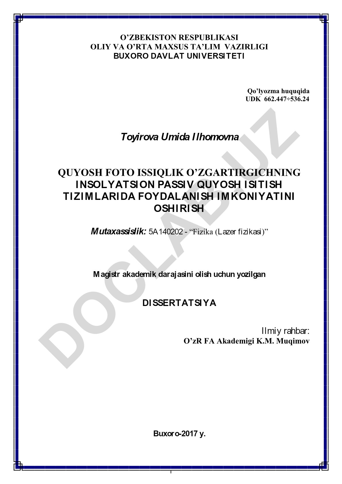 Quyosh foto issiqlik o'zgartirgichning insolyatsion passiv quyosh isitish tizimlarida foydalanish imkoniyatini oshirish