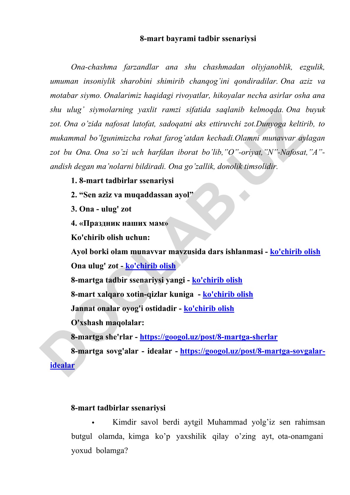 8-mart bayrami tadbir ssenariysi
