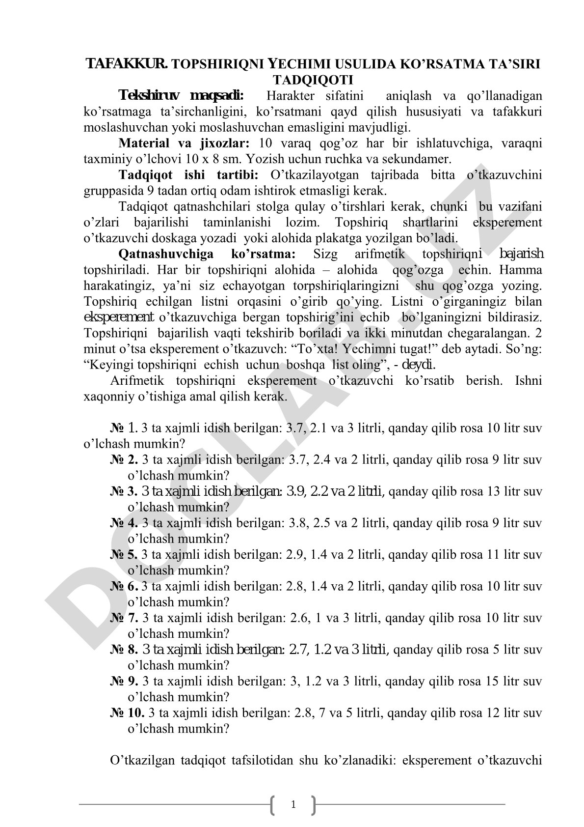 Tafakkur topshiriqni yechimi usulida ko'rsatma ta'siri tadqiqoti