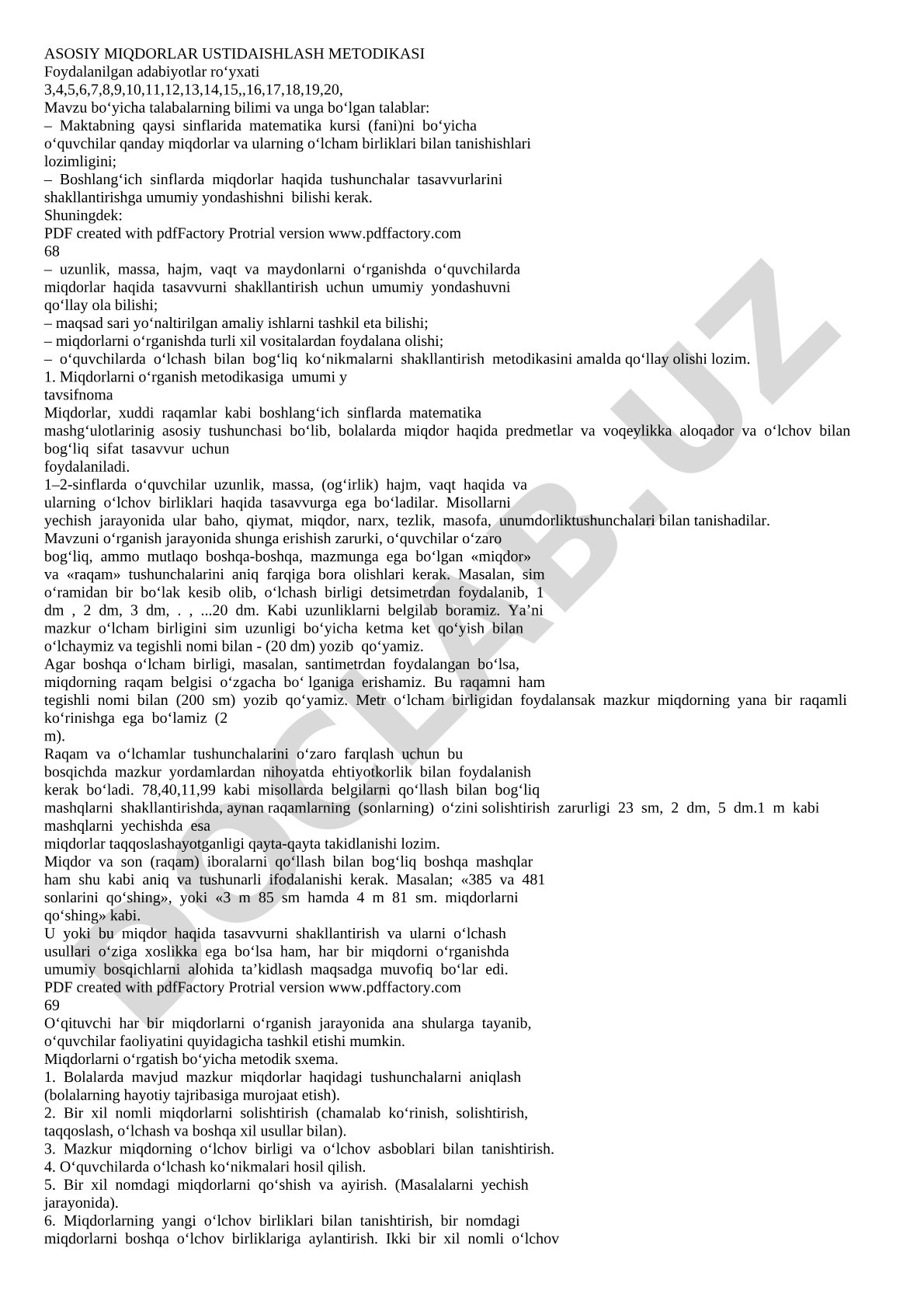 Asosiy miqdorlar ustida ishlash metodikasi