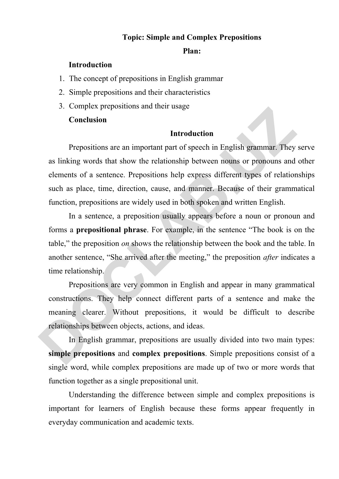 Simple and Complex Prepositions