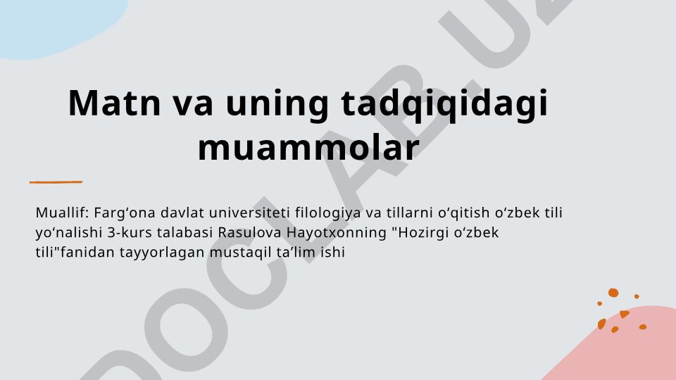 Matn muammolari va ularning tahlili