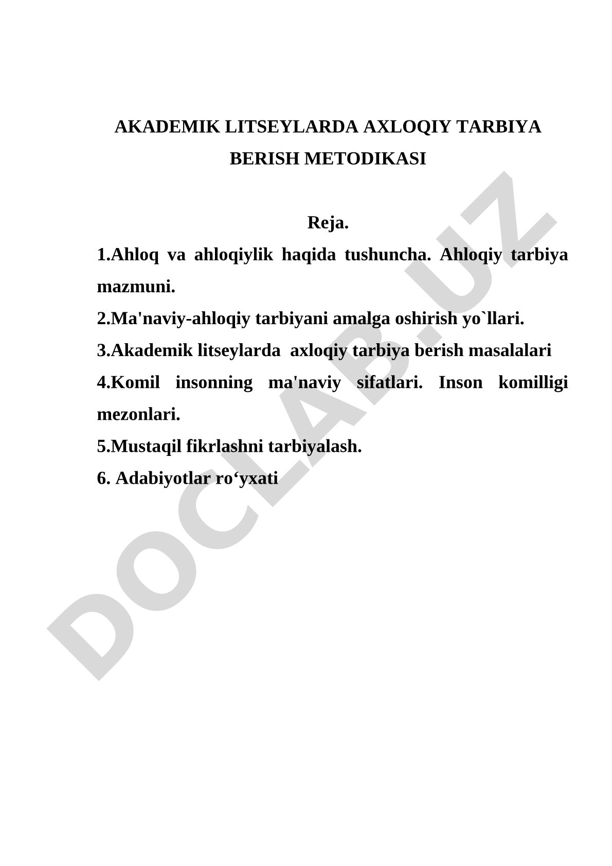 Akademik litseylarda axloqiy tarbiya berish metodikasi