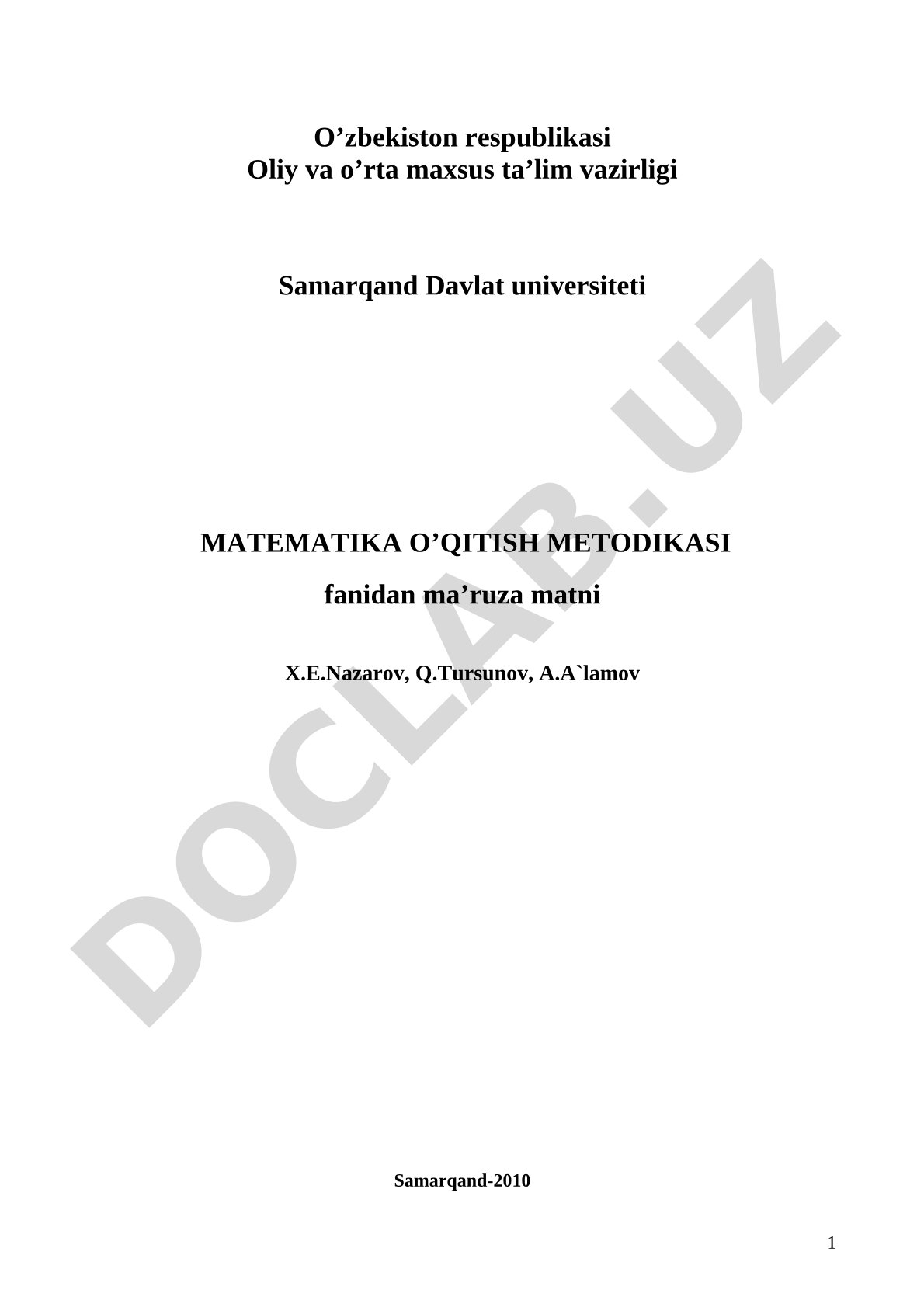 Boshlang'ich sinflarda matematika o'qitish metodikasi o'quv predmeti sifatida
