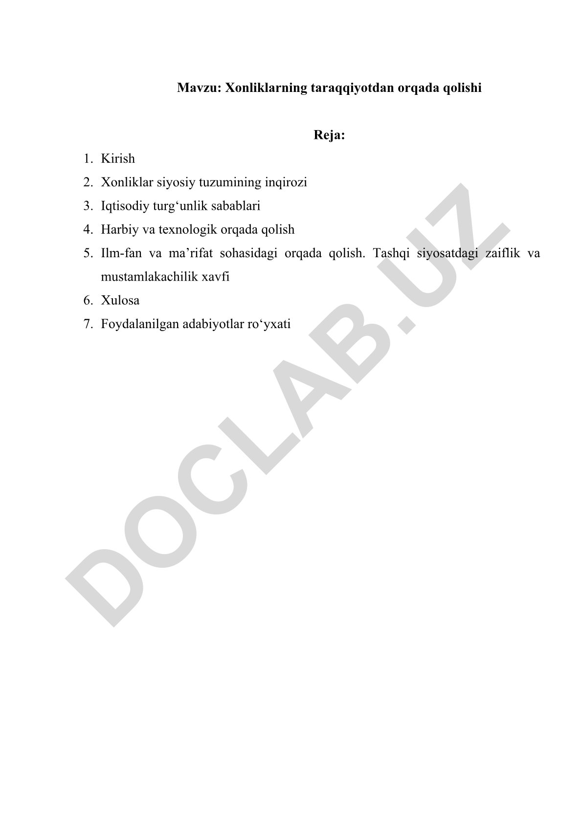 Xonliklarning taraqqiyotdan orqada qolishi