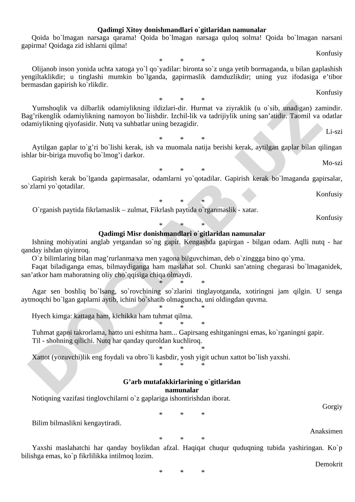 Qadimgi Xitoy va Misr donishmandlari o'gitlari