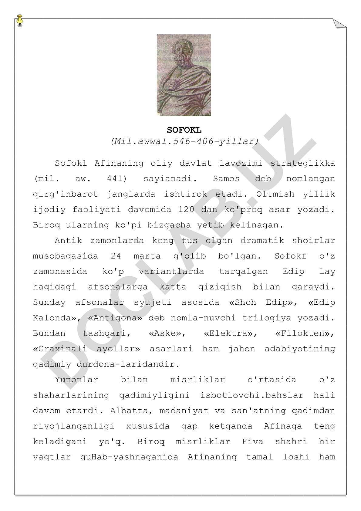 Sofoklning hayoti va asarlari