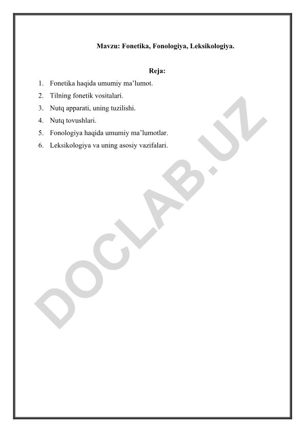 Fonetika, Fonologiya, Leksikologiya