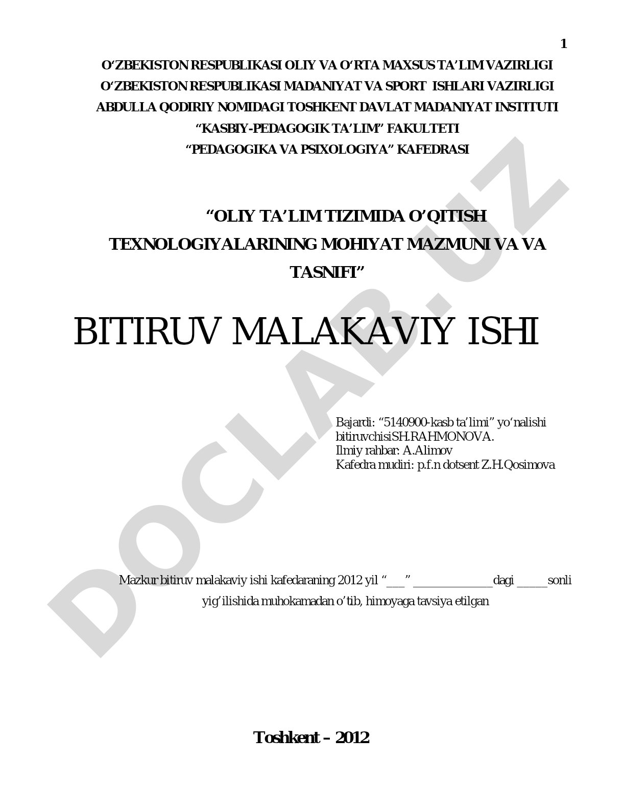 Oliy ta'lim tizimida o'qitish texnologiyalarining mohiyat mazmuni va tasnifi
