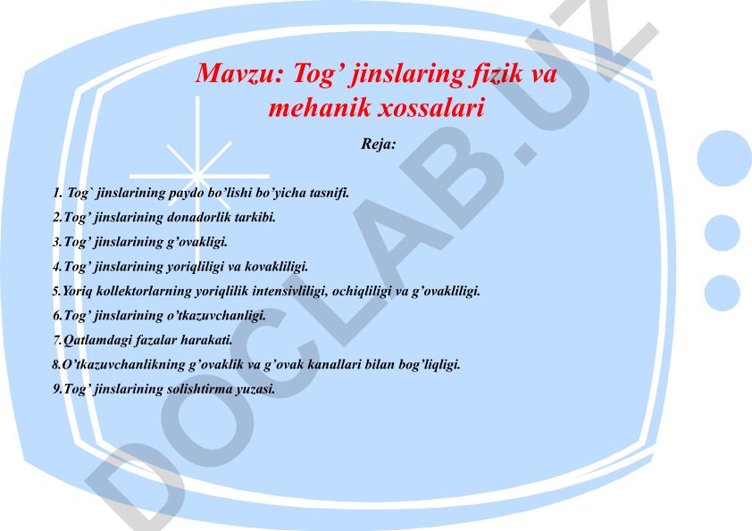 Tog’ jinslarining fizik va mehanik xossalari