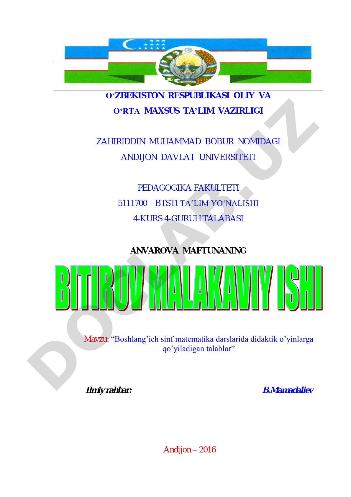 Boshlang'ich sinf matematika darslarida didaktik o'yinlarga qo'yiladigan talablar
