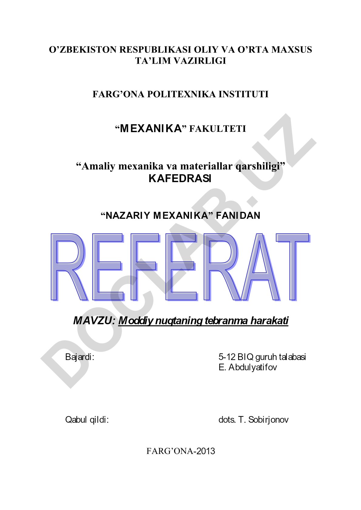 Moddiy nuqtaning tebranma harakati