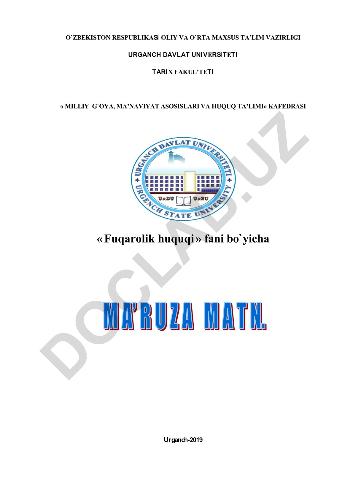 Fuqarolik huquqi fanidan kurs ishi