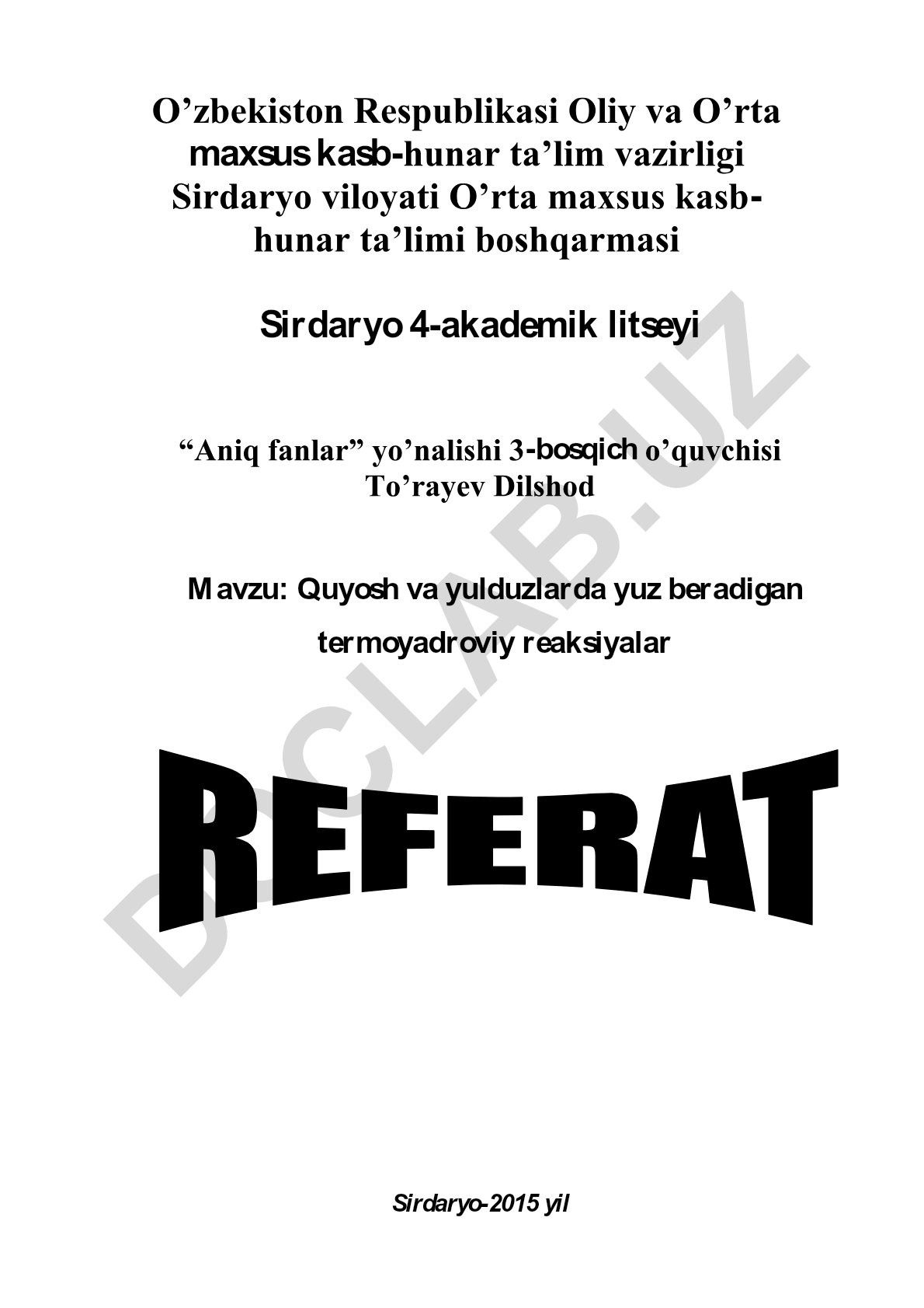 Quyosh va yulduzlarda yuz beradigan termoyadroviy reaksiyalar