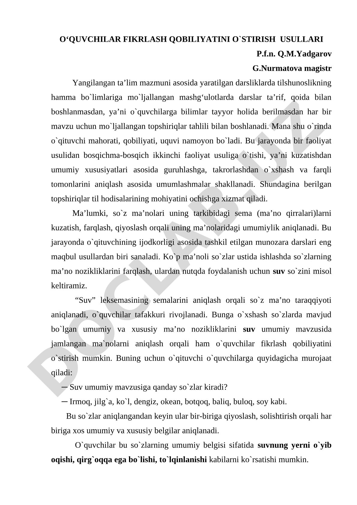 O'quvchilar fikrlash qobiliyatini o'stirish usullari