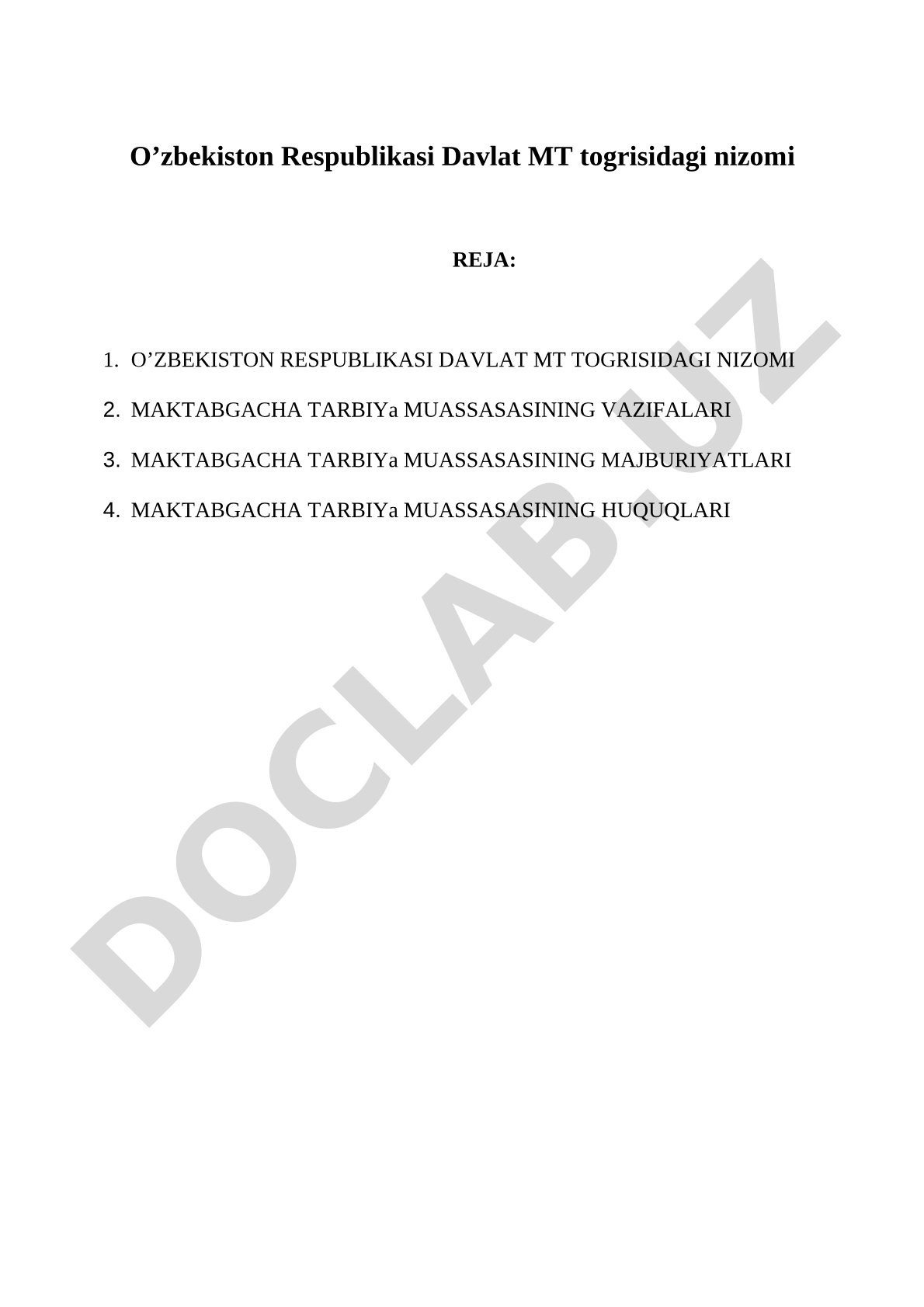 O'zbekiston Respublikasi Davlat MT to'g'risidagi nizomi