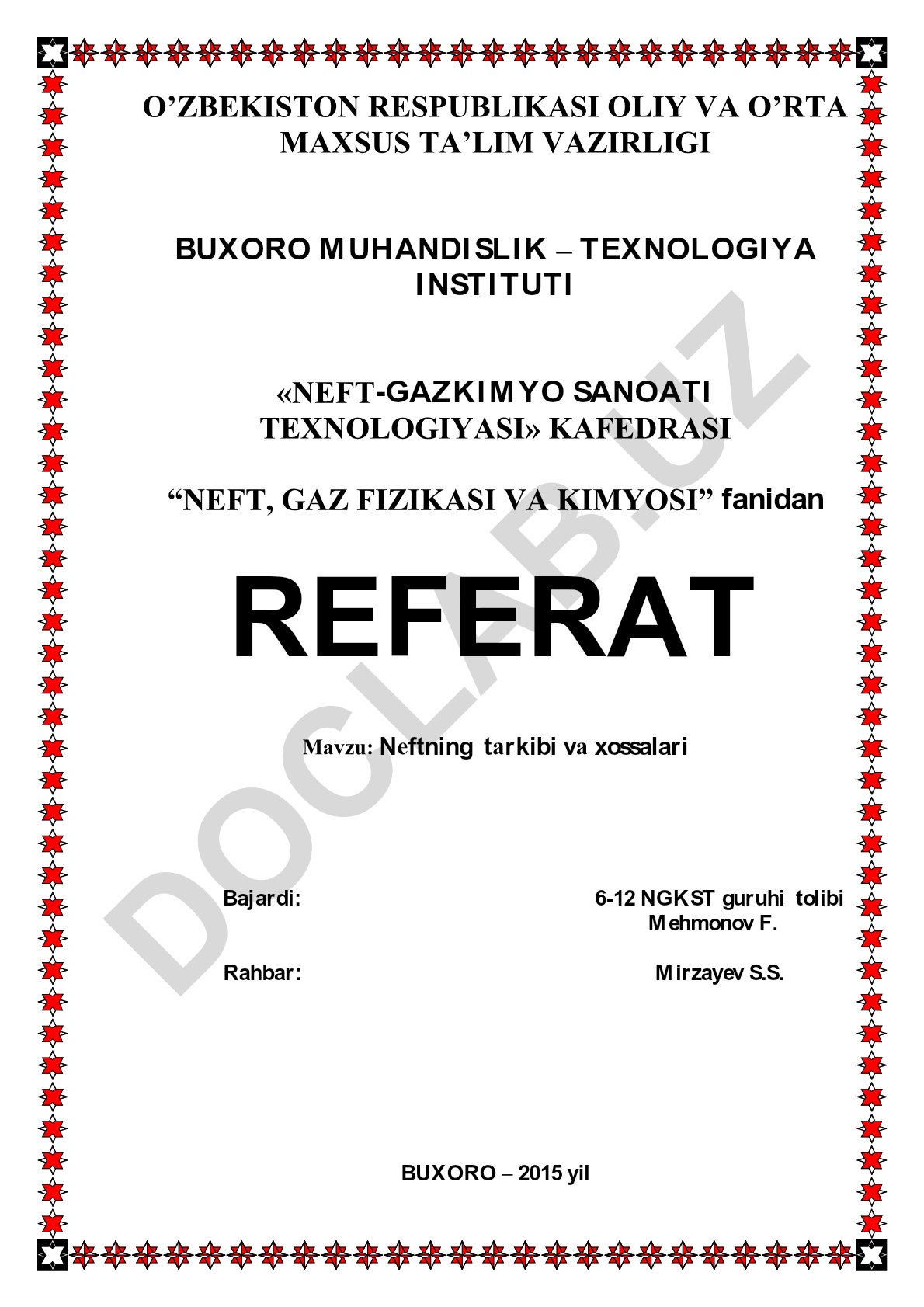 Neftning tarkibi va xossalari