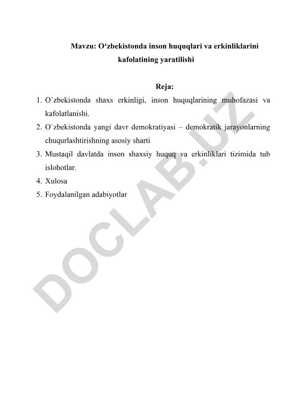 Oʻzbekistonda inson huquqlari va erkinliklarini kafolatining yaratilishi