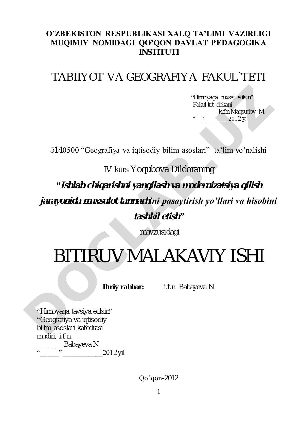 Ishlab chiqarishni yangilash va modernizatsiya qilish jarayonida maxsulot tannarhini pasaytirish yo'llari va hisobini tashkil etish