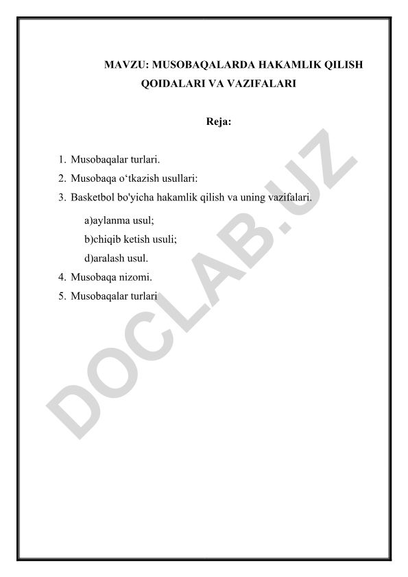 Musobaqalarda hakamlik qilish qoidalari va vazifalari