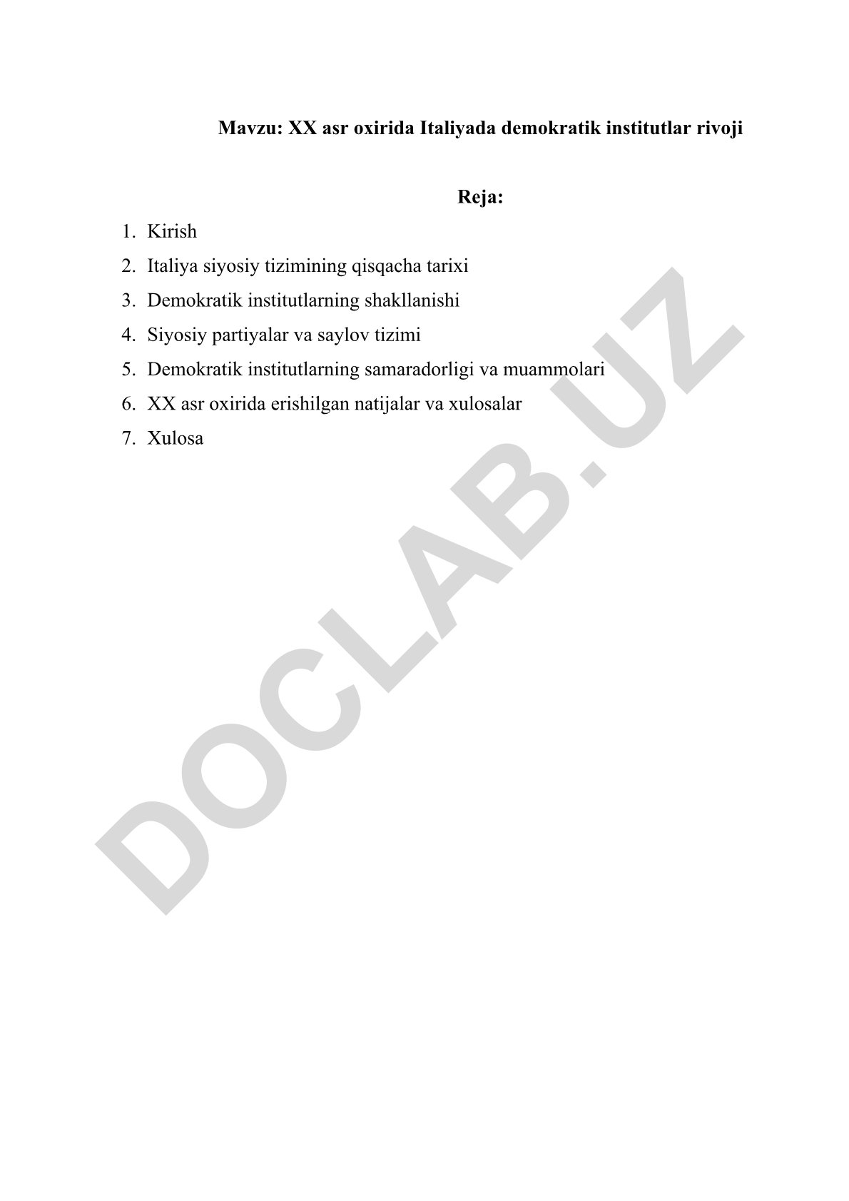 XX asr oxirida Italiyada demokratik institutlar rivoji