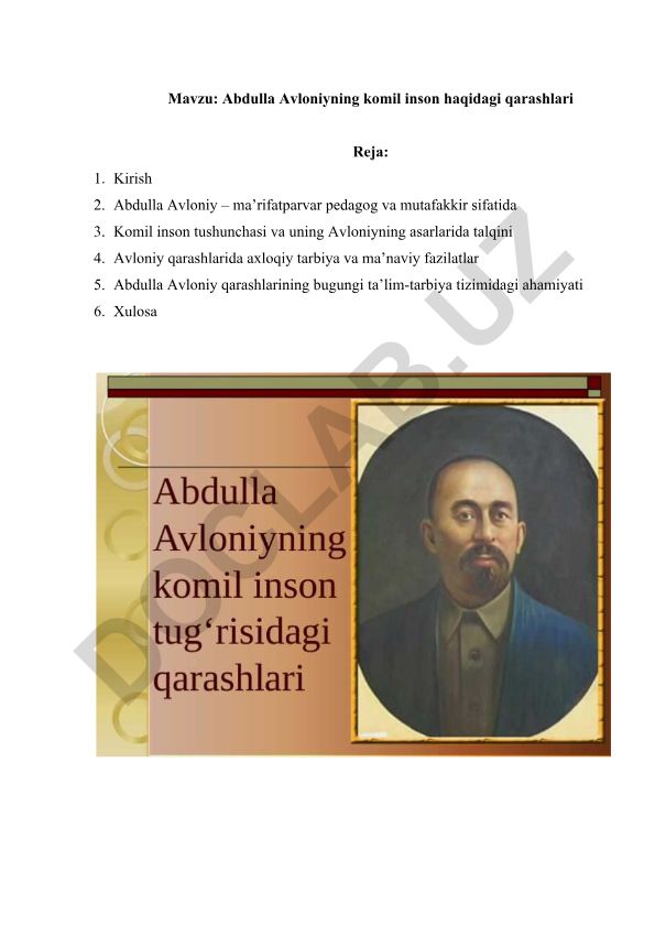 Abdulla Avloniyning komil inson haqidagi qarashlari