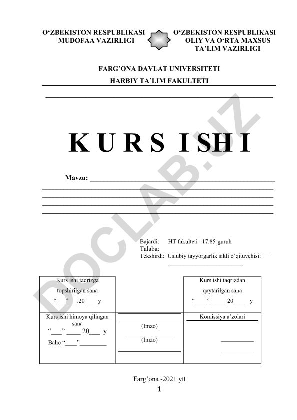 Kurs ishi bo'yicha topshiriq shablon