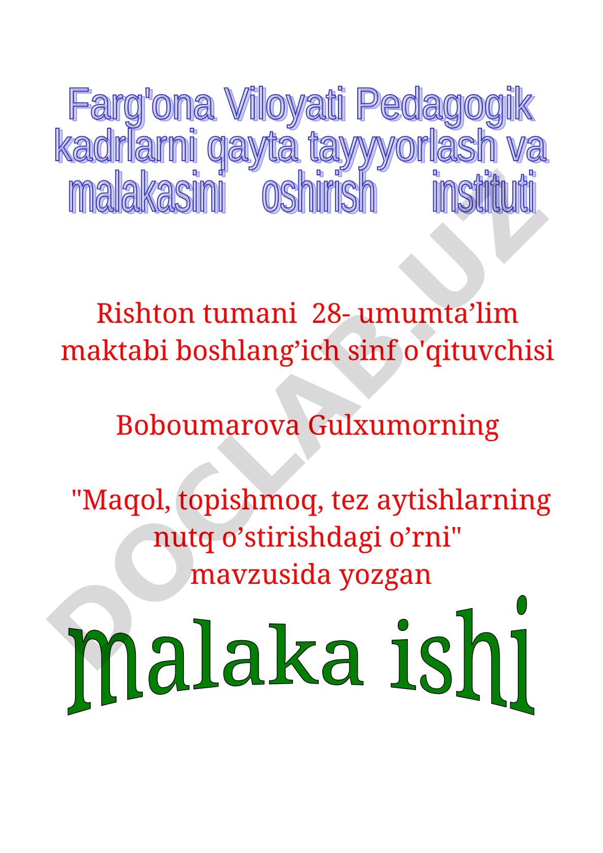 Maqol, topishmoq, tez aytishlarning nutq o’stirishdagi o’rni