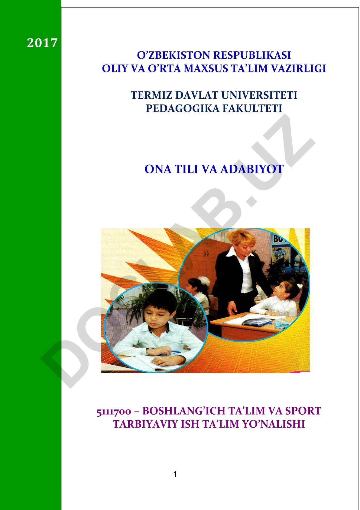 Boshlang'ich ta'lim va sport tarbiyaviy ish ta'lim yo'nalishi o'quv-uslubiy majmuasi