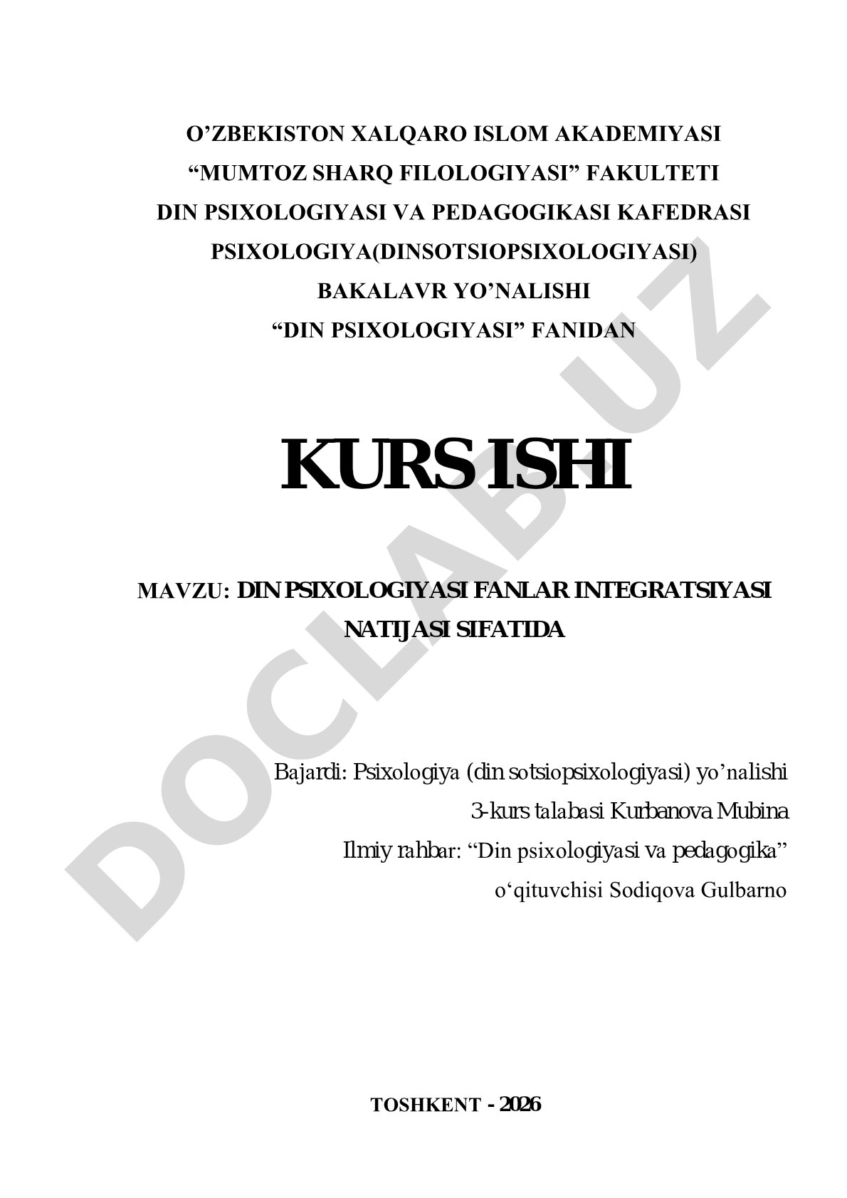 Din psixologiyasi fanlar integratsiyasi natijasi sifatida