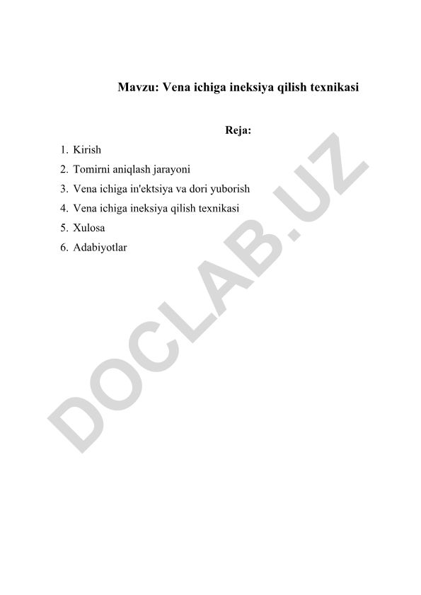Vena ichiga ineksiya qilish texnikasi