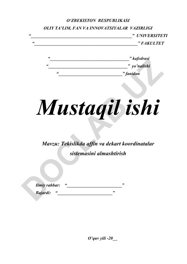 Tekislikda affin va dekart koordinatalar sistemasini almashtirish
