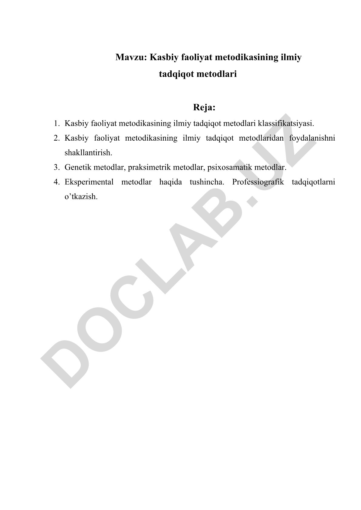 Kasbiy faoliyat metodikasining ilmiy tadqiqot metodlari