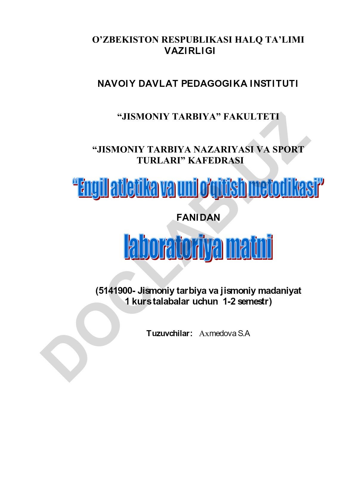 Yengil atletika dars ishlanmasining tuzilishi