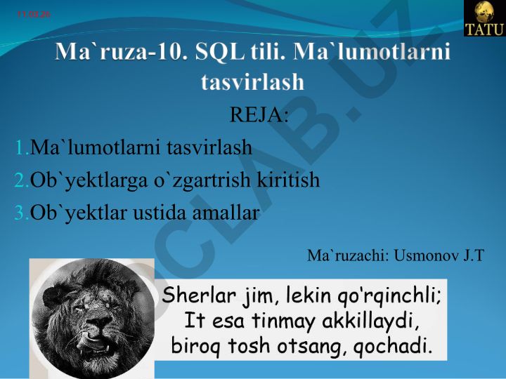 SQL ALTER TABLE komandasi va jadval strukturasini o'zgartirish