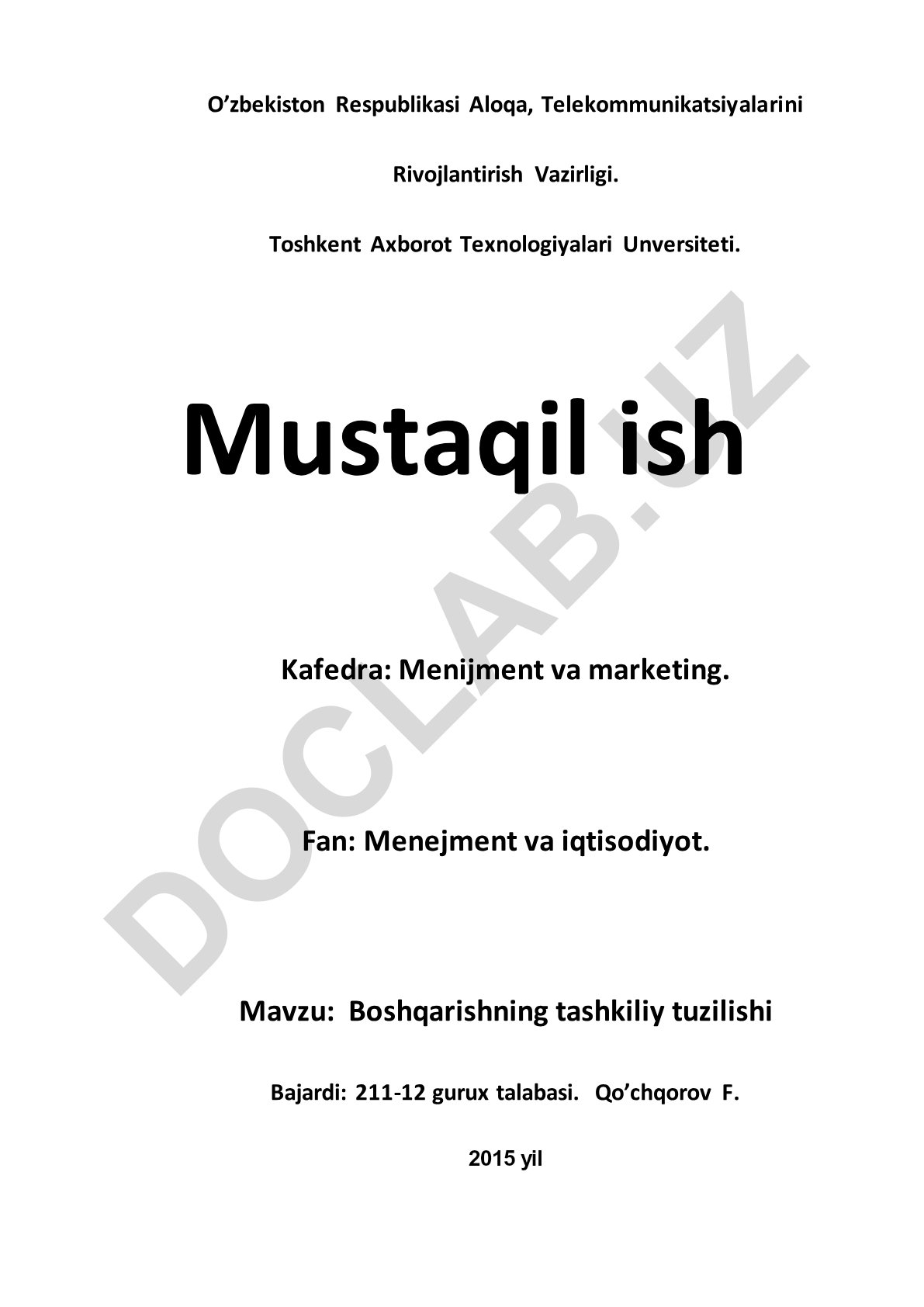 Boshqarishning tashkiliy tuzilishi