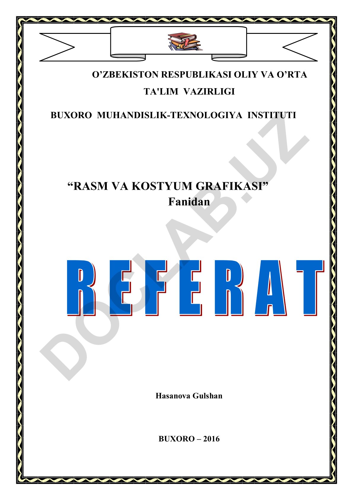 Rasm va kostyum grafikasi fanidan mustaqil ish