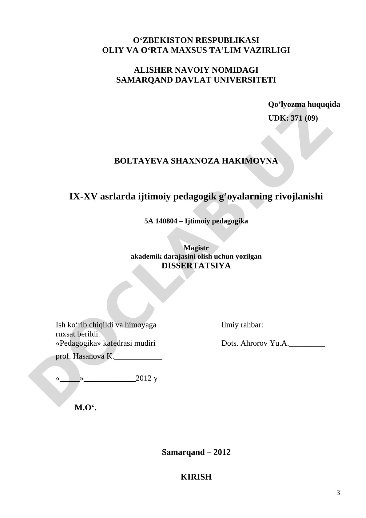 IX-XV asrlarda ijtimoiy pedagogik g'oyalarning rivojlanishi