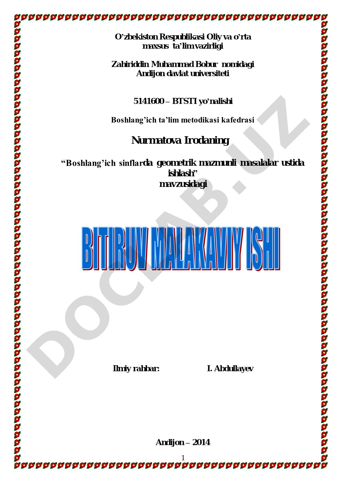Boshlang'ich sinflarda geometrik mazmunli masalalar ustida ishlash