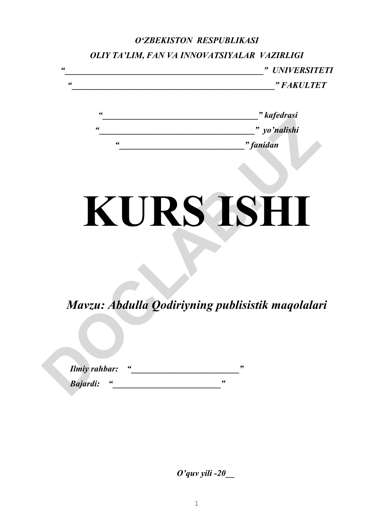 Abdulla Qodiriyning publisistik maqolalari