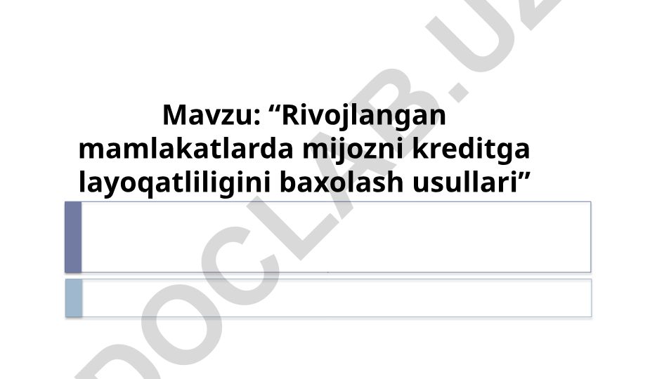Rivojlangan mamlakatlarda mijozni kreditga layoqatliligini baholash usullari