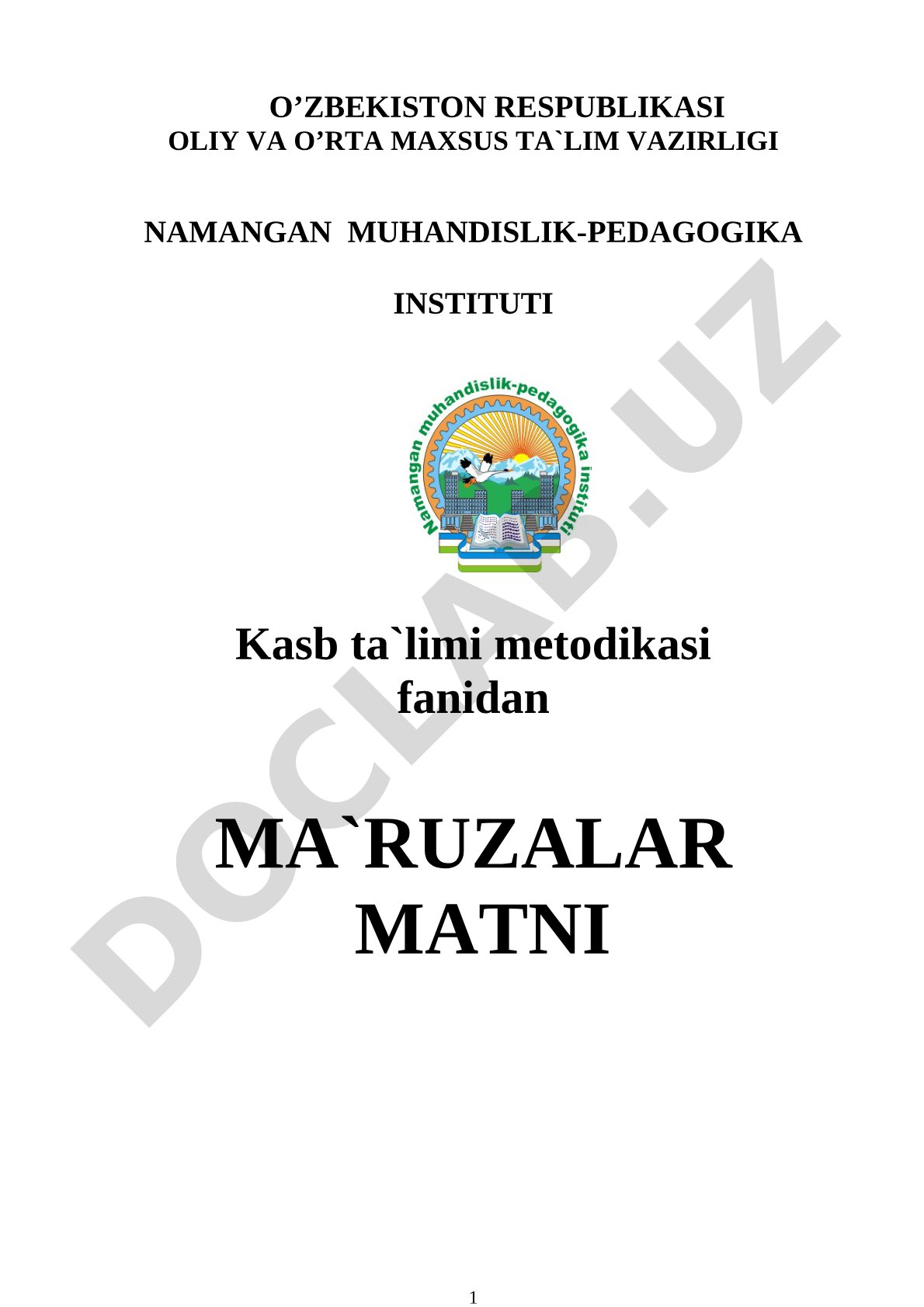 Kasb ta'limi metodikasi fanining metodologik asoslari