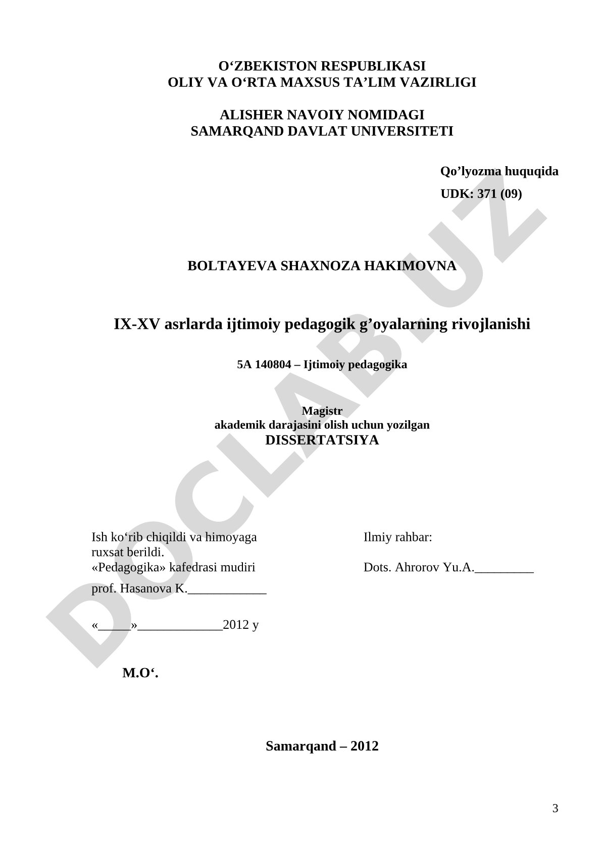 IX-XV asrlarda ijtimoiy pedagogik g'oyalarning rivojlanishi